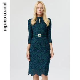 皮尔卡丹女装连衣裙淑女蕾丝修身通勤收腰显瘦连衣裙P3323E3898G0

