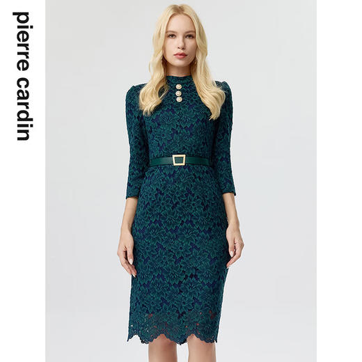 皮尔卡丹女装连衣裙淑女蕾丝修身通勤收腰显瘦连衣裙P3323E3898G0
 商品图0