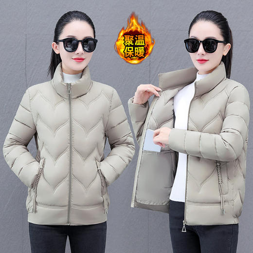 TZF-妈妈装立领防风保暖棉衣休闲简约纯色有内袋开衫外套 商品图3