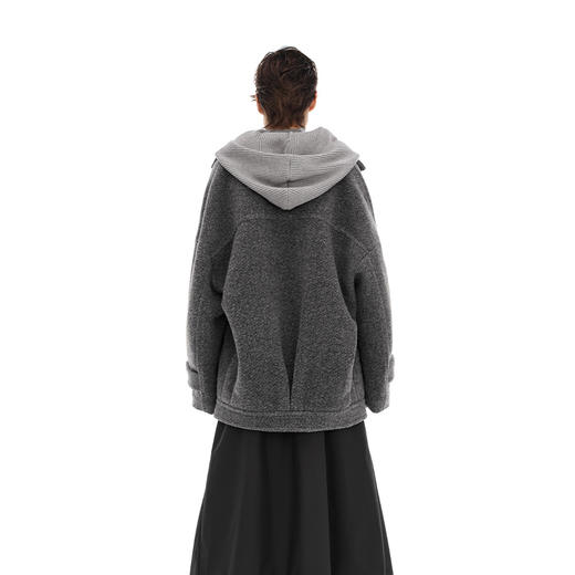 NUTH  花灰色连帽毛呢外套可拆卸帽子宽松中长款厚外套女 商品图2