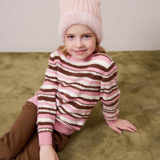 mettekids儿童100%羊绒衫2024秋冬新款女童百搭条纹毛衣针织童装 商品图2