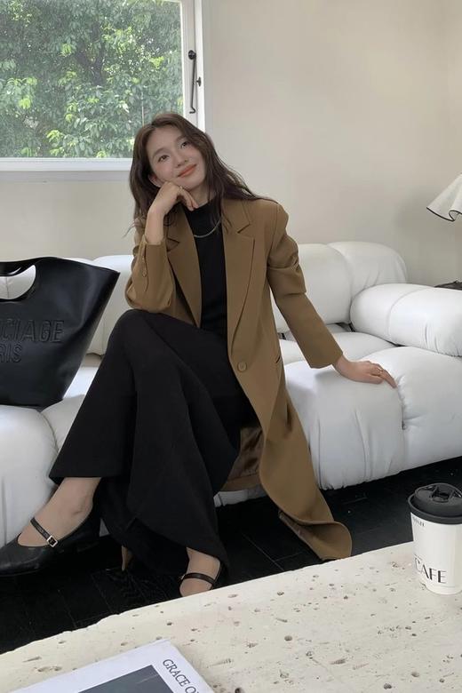 ESTELLICA 卡其色单粒扣长款西装外套 18741 商品图2