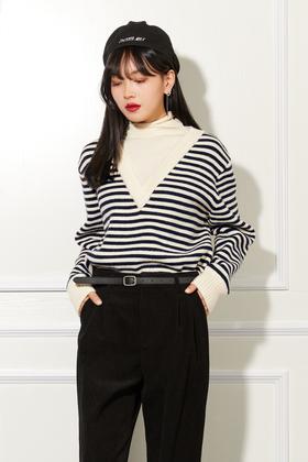 LNNNS 假两件式条纹针织上衣 10975