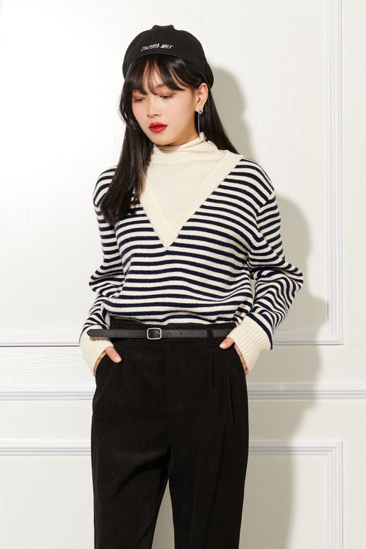 LNNNS 假两件式条纹针织上衣 10975 商品图0