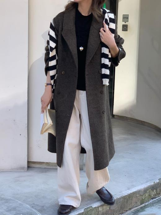 【YW】无忧购韩版人字纹西装领双排扣过膝长款正肩双面羊毛大衣外套9818（截单后7天发货)25年清仓捡漏 商品图7