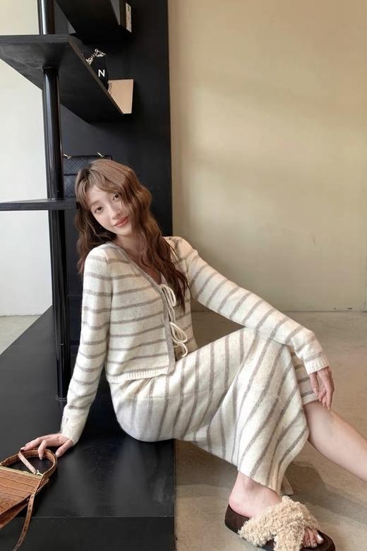LNNNS 慵懒条纹针织连衣裙开衫套装 18891 商品图5