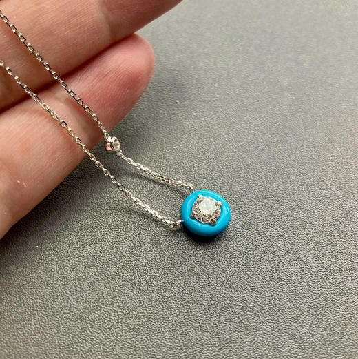 马卡龙设计18k白金钻石项链蓝瓷松 商品图7