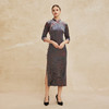 PH807斯尔丽24秋冬新款改良版弹力丝绒拼色镶边斜门襟气质款宴会连衣裙 商品缩略图4