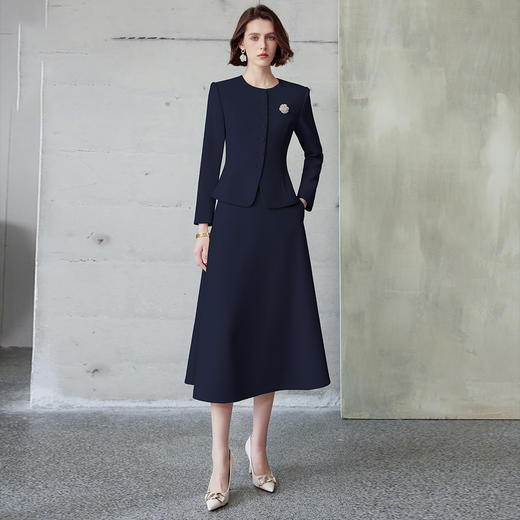 IWY/法式名媛职业西装套装藏青色 秋季珠宝店工作服两件套伞裙职业C2040+S2102 商品图0
