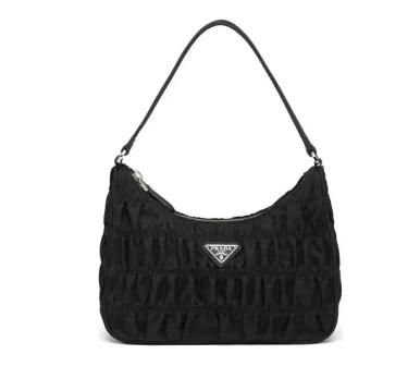 PRADA普拉达 尼龙和Saffiano皮革Hobo 褶皱手提包 迷你黑色 商品图0