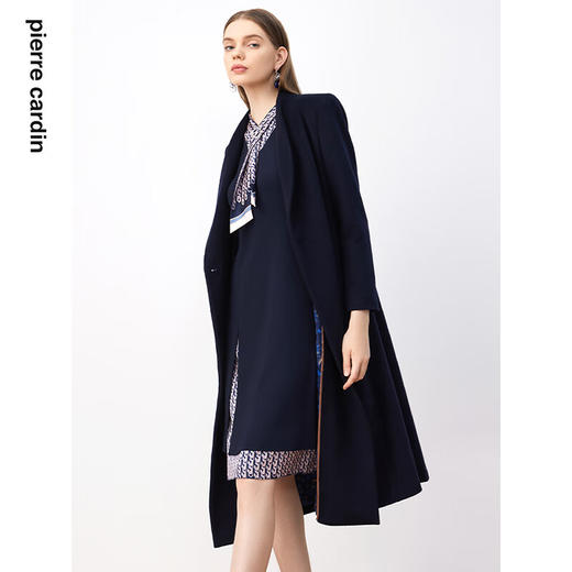 皮尔卡丹女装毛呢外套中长款保暖黑色高级感宽松大衣P3453C3976N0 商品图4