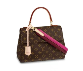 LOUIS VUITTON Cluny BB老花 帆布拼牛皮革饰边 手提单肩斜挎包 小号 女款 玫瑰红色