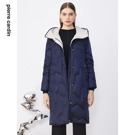 皮尔卡丹女装羽绒服冬季中长款日常藏蓝色保暖外套P3493Y3406N0
 商品图0