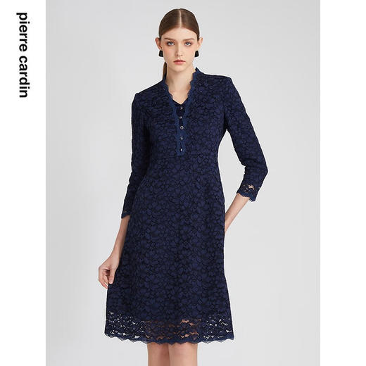 皮尔卡丹女装连衣裙蕾丝拼接淑女长款七分袖通勤裙子P2323E2940N0
 商品图1