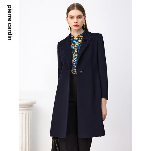 皮尔卡丹女装大衣经典翻领藏蓝色通勤一粒扣大衣P3450C3965N2
 商品图0