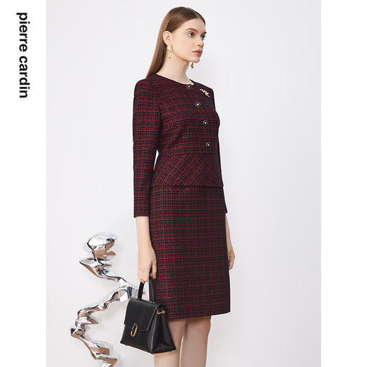 皮尔卡丹女装连衣裙冬季新款红色小香风拼接假两件裙P3446E3947R3
 商品图1