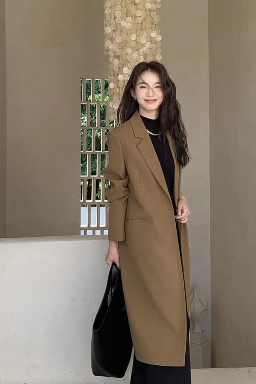 ESTELLICA 卡其色单粒扣长款西装外套 18741 商品图4