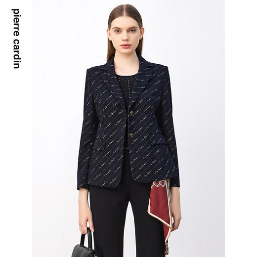 皮尔卡丹女装西装羊毛复古花色时尚通勤干练西服外套P3430U3966N0
 商品图0