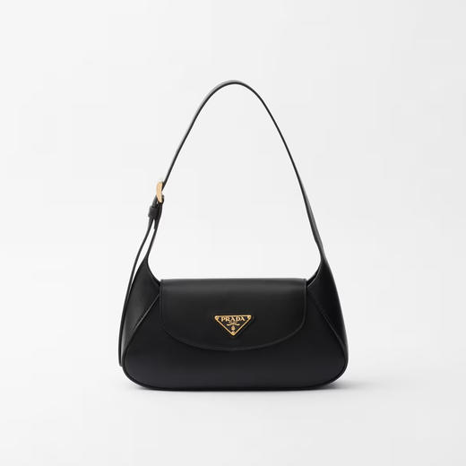PRADA 普拉达 女士珐琅金属三角形徽标小号皮革单肩包 黑色 1BD358 2AIX F0002 OOO 商品图0