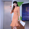 IWY/橘色气质收腰鱼尾裙正装女2024七分袖上镜主持职业长裙连衣Q1180 商品缩略图2