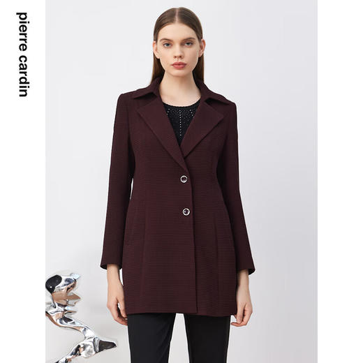 皮尔卡丹女装短外套复古华夫格西服领通勤风衣外套P3304G3978K0
 商品图0