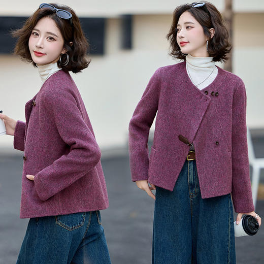 双面羊毛大衣，时尚小香风圆领毛呢外套MEIQIN701 商品图1