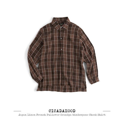 Cicadahood日本亚麻法式套头格纹衬衫 男女款 商品图0