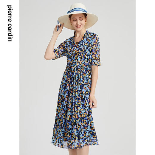 皮尔卡丹女装简约波西米亚风通勤收腰连衣裙P2208D2147L3 商品图1