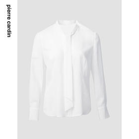 皮尔卡丹女秋冬新款白色长袖系飘带时尚修身衬衫P84BL62W0
