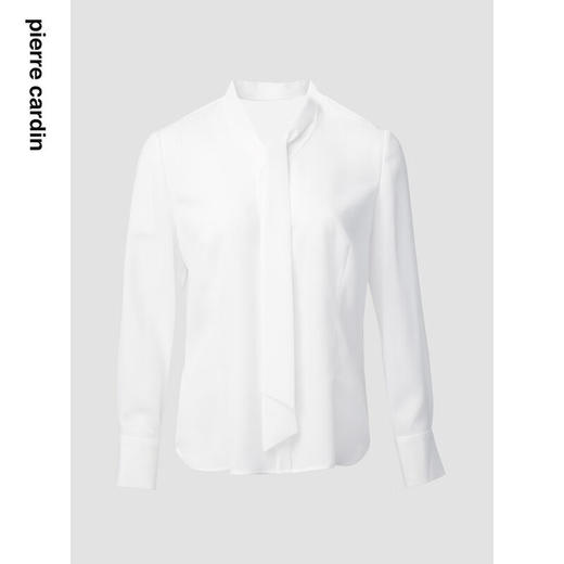 皮尔卡丹女秋冬新款白色长袖系飘带时尚修身衬衫P84BL62W0
 商品图0