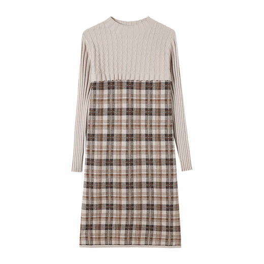 CC-16-9209半高领加厚女套头拼接格子宽松打底衫秋冬季中长款大码连衣裙 商品图4