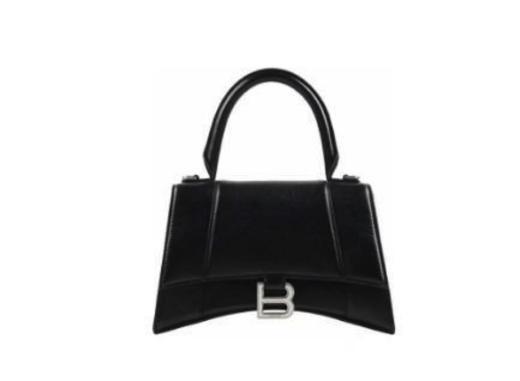 Balenciaga巴黎世家 hourglass 银扣纯色 荔枝纹牛皮 沙漏包单肩斜挎手提包 小号女款 黑色 商品图0