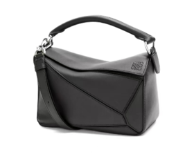 LOEWE罗意威 Puzzle Anagram压纹独特的几何线条可拆卸可调节肩带 经典小牛皮 拼图包手提单肩斜挎包 小号  女款 黑色