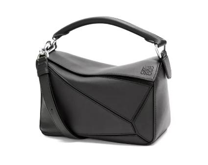 LOEWE罗意威 Puzzle Anagram压纹独特的几何线条可拆卸可调节肩带 经典小牛皮 拼图包手提单肩斜挎包 小号  女款 黑色 商品图0