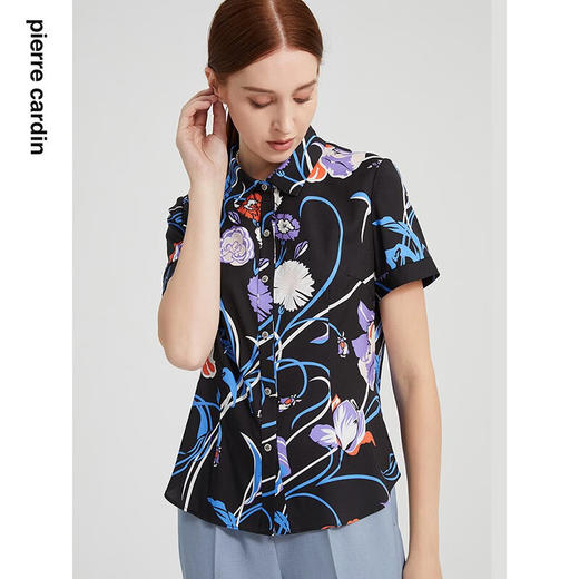 皮尔卡丹女装春夏季新款简约印花真丝衬衫P2222A2024N3
 商品图2
