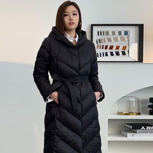 【顺丰包邮】13225 洛诗琳斜杆连帽中长款白鸭绒保暖羽绒服002 商品图1