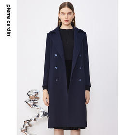 皮尔卡丹女装风衣春秋新款蓝色干练百搭正肩外套上衣P3304G3021N0
