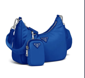 PRADA普拉达 Re-Edition Hobo系列 2005 尼龙布 腋下手提单肩包 女款 深蓝色