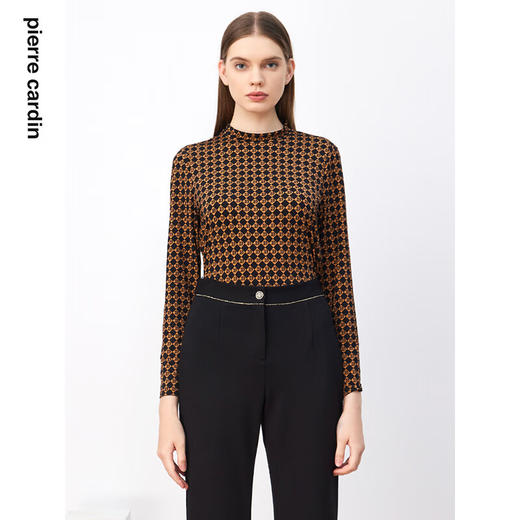 皮尔卡丹女装针织衫黑花色波点修身打底衫百搭上衣P3362B3971B3
 商品图0