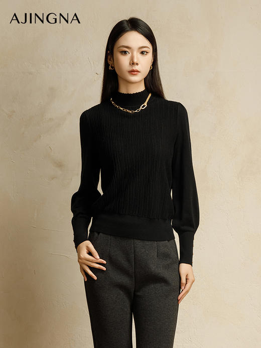 【商场同款】阿菁娜2024冬季新款灯笼袖木耳领套头毛衫A29D301076 商品图1