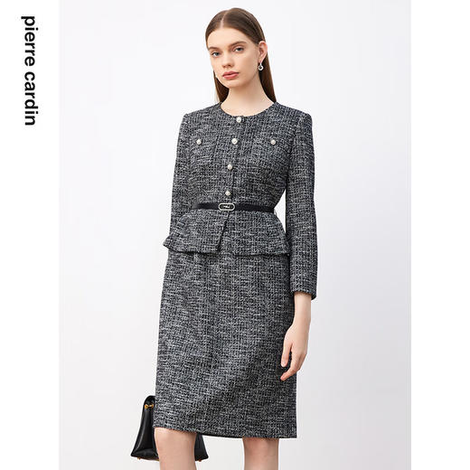 皮尔卡丹女装连衣裙法式香风千鸟格通勤修身连衣裙P3426E3945B3
 商品图1