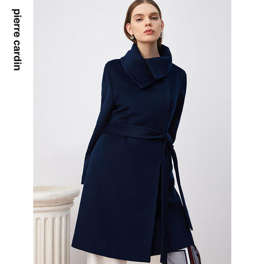皮尔卡丹女装大衣蓝色设计感修身中长通勤羊毛呢外套P3450C3896N0
 商品图4