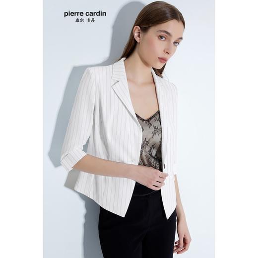皮尔卡丹女装春季新款白色条纹西服时尚短外套上衣C41UL07W0 商品图5