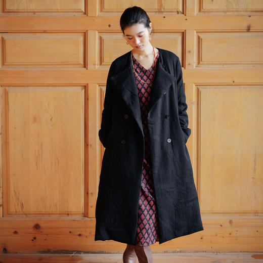 绽放旅行女装783朵/秋冬亚麻棉磨毛印花民族风V领叠穿长袖连衣裙 商品图2