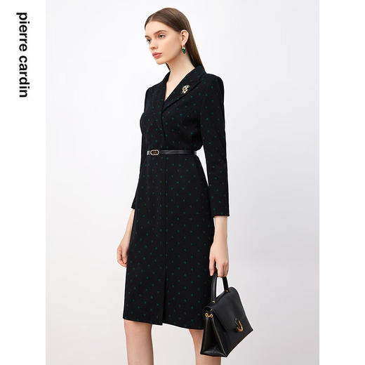 皮尔卡丹女装连衣裙羊毛长袖修身裙子商务通勤A字裙P3403E3871B3 商品图3