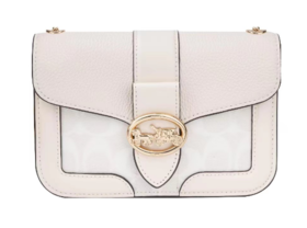 COACH 蔻驰 Georgie 19 马车扣拼色链条肩带 涂层帆布拼皮革 小方包单肩斜挎包 小号米白色