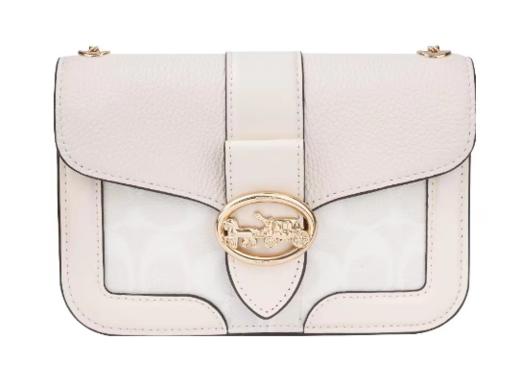 COACH 蔻驰 Georgie 19 马车扣拼色链条肩带 涂层帆布拼皮革 小方包单肩斜挎包 小号米白色 商品图0