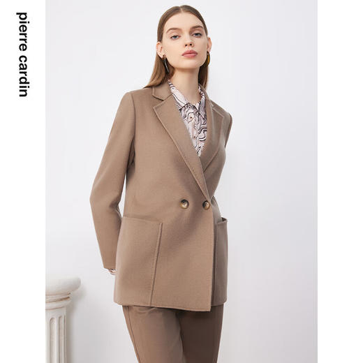 皮尔卡丹女装毛呢外套驼色西服款式纯羊毛短款大衣P3443C3410M0
 商品图4