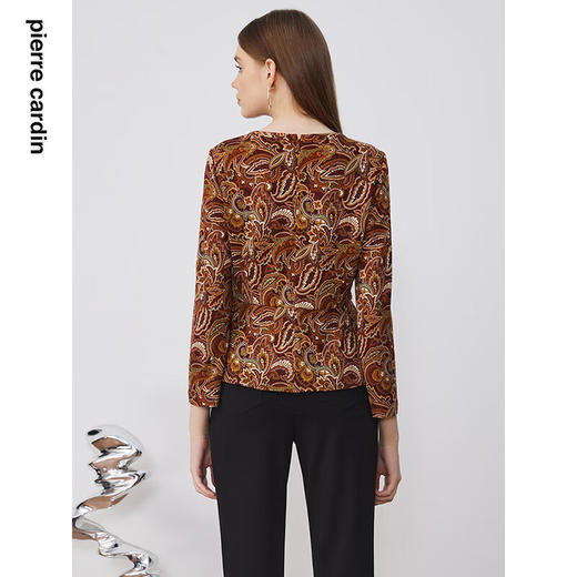 皮尔卡丹女装衬衫长袖复古印花羊毛打底通勤套头衫P3428B3980K3
 商品图2