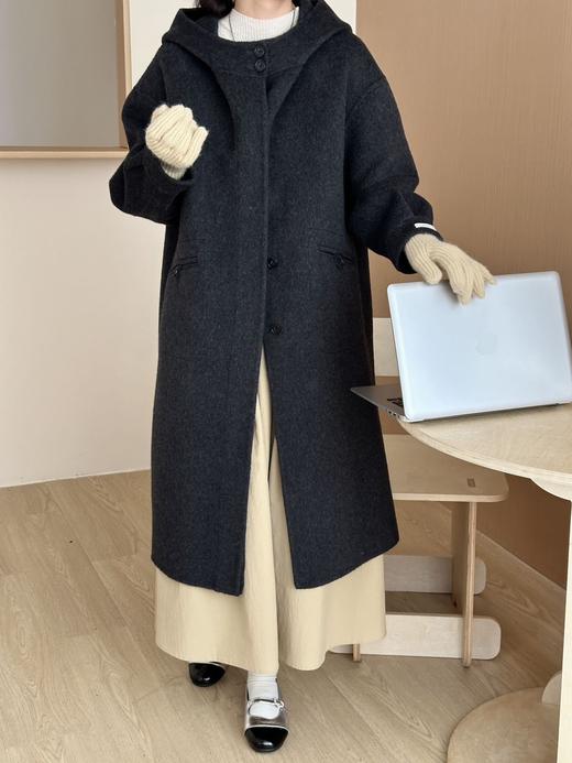 【YW】无忧购韩系简约休闲连帽双面羊毛大衣女宽松过膝外套9817（截单后7天发货)25年清仓捡漏 商品图9